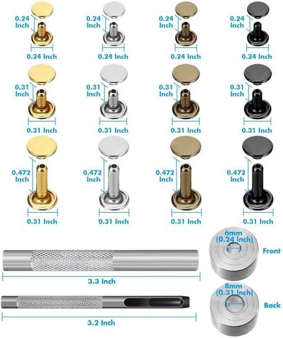 Queta 480 Sets of Leather Rivets Double Cap Rivet,3 Size and Four Colors(Gold,Silver,Bronze and Gunmetal),Good Fixing Tool for DIY Leather Craft,Clothes,Shoes,Bags to Decoration in Kuwait