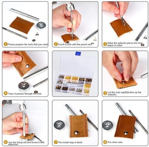 Queta 480 Sets of Leather Rivets Double Cap Rivet,3 Size and Four Colors(Gold,Silver,Bronze and Gunmetal),Good Fixing Tool for DIY Leather Craft,Clothes,Shoes,Bags to Decoration in Kuwait