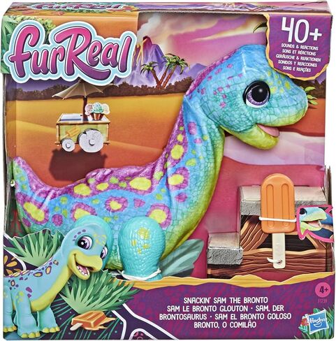 furReal Snackin' Sam The Bronto, Interactive Pets, 40+ Sounds and Reactions, Electronic Pets, Plush Dinosaur Toys for 4 Year Old Girls and Boys in Kuwait