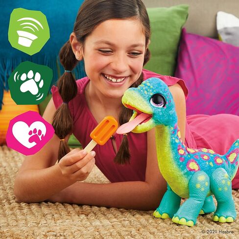 furReal Snackin' Sam The Bronto, Interactive Pets, 40+ Sounds and Reactions, Electronic Pets, Plush Dinosaur Toys for 4 Year Old Girls and Boys in Kuwait