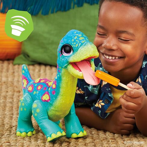 furReal Snackin' Sam The Bronto, Interactive Pets, 40+ Sounds and Reactions, Electronic Pets, Plush Dinosaur Toys for 4 Year Old Girls and Boys in Kuwait