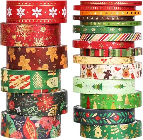 مجموعة شريط واشي لعيد الميلاد من إيبورن - 21 لفة من رقائق الذهب للعطلات، مثالية لمجلة الرصاص، وسجل القصاصات، وتغليف الهدايا، والحرف اليدوية اليدوية in Kuwait