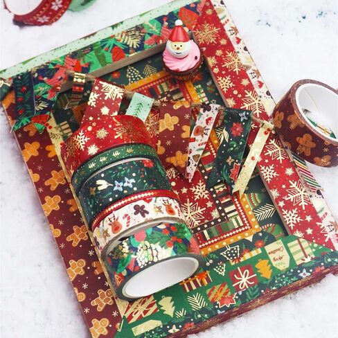 مجموعة شريط واشي لعيد الميلاد من إيبورن - 21 لفة من رقائق الذهب للعطلات، مثالية لمجلة الرصاص، وسجل القصاصات، وتغليف الهدايا، والحرف اليدوية اليدوية in Kuwait