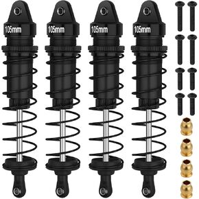 صدمات RC 1/10 4 قطع من سبائك الصدمات الأمامية والخلفية 105 مم ممتص صدمات قابل للتعديل متوافق مع 1/10 مقياس SXC10 Redcat Tamiya HSP DHK HPI Hobao ZD Racing Hongnor RC Crawlers ترقيات الأجزاء (أسود) in Kuwait