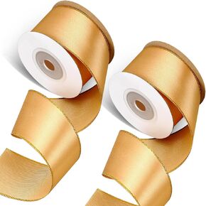 2 Rolls 20 Yards Christmas Wired Edge Ribbon Double Face Ribbon Christmas Wrapping Ribbons 1.5 Inch for Christmas Wreath Wedding Decorations, 2 Colors (Red)