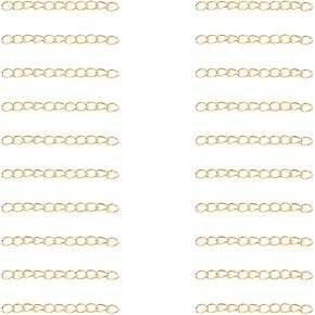 Ruwado 60 Pcs Necklace Extension Chain Metal Silver Gold Twist Removable Tail Extender Chains for Jewelry Making Bracelet Anklet Keychain DIY Kit (Gold, 7 cm)