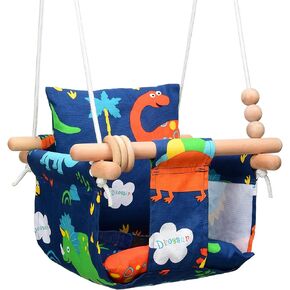 Canvas Baby Swing Seat Wooden Baby Hanging Swing Door Swing Baby Toddler Cream Indoor Baby swingSwing with Safety Belt and 2 Side Pockets for Indoor Playground Sport & Outdoor Play Toys