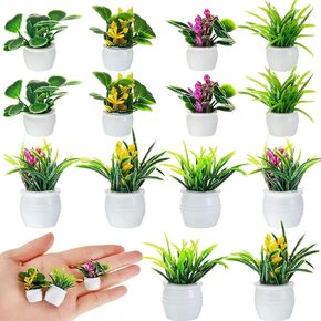 14 Pieces Dollhouse Plant Miniature Bonsai Plant Mini Potted Plant Flower Model Tiny Fake Greenery Ornament Dollhouse Furniture for Christmas Toddlers Girls and Boys (Cute Style) in Kuwait