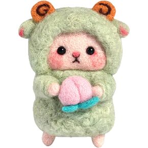 1.38×1.18×2.56in Needle Felting Starter Kit DIY Sheep Wool Felt Tools Cute Sheep with Basic Felt Tools and Supplies Home Decoration Pendant Handicraft Gift(Green Sheep)