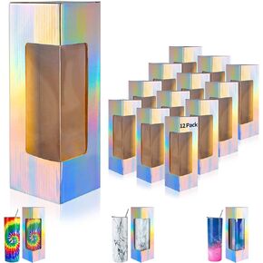 【12 عبوة】صناديق هدايا لكوب التسامي، 3.3 انش × 3.3 انش × 9.8 انش، صندوق هدايا شفاف سعة 12 و20 و30 اونصة، اكواب تسامي رفيعة ومستقيمة، كوب تسامي in Kuwait