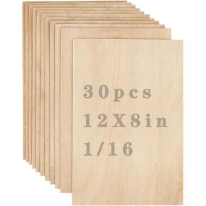 Unfinished Wood Pieces,30Pcs Basswood Sheets 12 x 8 Inch 1/16,Thin Plywood Wood Sheets for Crafts,Perfect for DIY Projects, Painting, Drawing, Laser, Wood Engraving, Wood Burning and CNC Cutting in Saudi Arabia