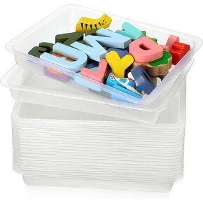Maitys 24 Pcs Art Trays Plastic Activity Tray for Kids Craft Stackable Shallow Storage Organizer Serving for DIY School Books Home Painting Projects 9.45 x 7.1 x 1.38 Inch(Black)