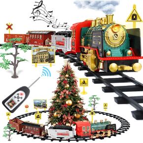 Remote Control Train Set - Electric R/C Train Toy for Kids w/Smokes,Lights & Sound,Railway Kits w/Steam Locomotive Engine,Cargo Cars & Tracks,Ideal for 3 + Year Old Kids
