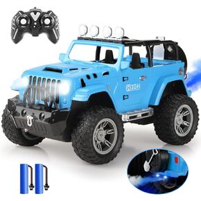 Carox Remote Control car for Kids with Spray Mist,1:16 Scale RC Car with Engine Sound and LED Lights, 2.4Ghz Off Road RC Monster Trucks -Christmas, Birthday for Kids (Blue)