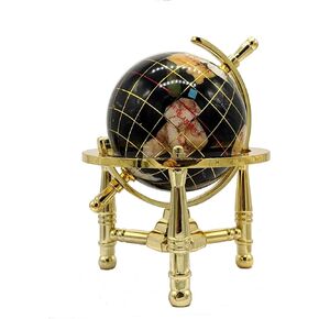 Unique Art 6-Inch by Black Onyx Ocean Mini Table Top Gemstone World Globe with Gold Tripod