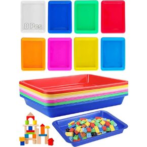 8 Pack Plastic Art Trays 10.9'' x 8.3'' x 1.2'', 8 Colors Activity Crafts Tray Serving Tray Organizer Tray for Kids School Classroom DIY Projects, Painting, Jewelry, Beads, Home Organizing Supply