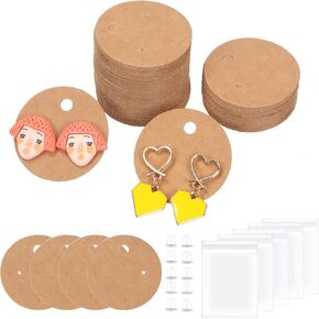 Swpeet 600Pcs Black Earring Display Cards Assorment Kit, 4CM-1.6 Inch Round Earring Holder Cards with Earring Backs and Self-Seal Bags, Ear Studs Holder Cards for Ear Studs and Earrings Display in Kuwait