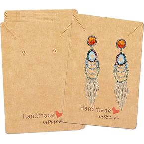 LEZIEBIRE 2.4x3.5In Earring Cards - Earring Holder Cards with Handmade with Love, 100PCS Earring Display Cards for Earrings Necklace Display and Jewelry Packaging Supplies (Craft Paper)