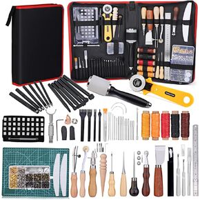 مجموعة ادوات جلدية، ادوات عمل جلدية، مجموعات ادوات ولوازم الحرف الجلدية مع ادوات ختم الجلد، بساط تقطيع، اداة حفر ومسامير للمبتدئين والمحترفين in Kuwait