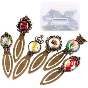 Glarks 12-Pieces Mixed Metal Antique Bronze Bookmark Sets, 6 Styles Round and Oval Alloy Trays and Glass Cabochons for Reading Gift Crafting DIY Book Marker Making in Kuwait