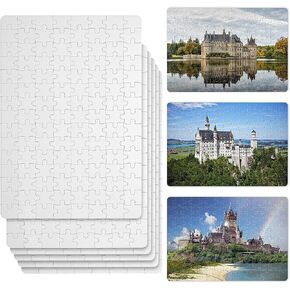 6 Sets Sublimation Blanks Puzzles White Jigsaw Puzzle Blank Puzzles DIY Blank Puzzle for Sublimation Transfer Thermal Transfer Heat Press Printing Crafts (A4-120 Style)