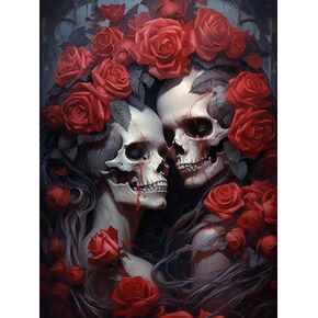 Jungobiu 5D الماس مجموعات الطلاء للبالغين زوجين زهرة الجمجمة، DIY الماس الفن روز مجموعات الطلاء مع الماس الحفر الكامل جولة الكريستال حجر الراين التطريز المستخدمة للمنزل مكتب جدار ديكور 12X16inch in Kuwait