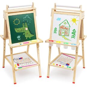 Wooden Easel for Kids 3 in 1 Toddlers Easel with Paper Roll Adjustable Height Art Easel Chalkboard & Whiteboard Drawing Easel for Kids Boys Girls in Kuwait