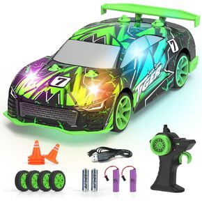 FLYNOVA Cool RC الانجراف سيارة، 4WD الانجراف وإطارات السباق، حشو تخزين لحفلة عيد ميلاد عيد الهالوين، ألعاب داخلية ممتعة تضيء في الهواء الطلق، هدية لـ 6 7 8 9 10 11 12 عامًا للأولاد والبنات المراهقين