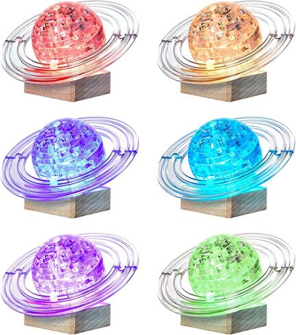 لغز كريستال ثلاثي الأبعاد، مجموعة من البلاستيك لتركيب زحل مع قاعدة خشبية مضيئة، 40 قطعة من مكعبات ألغاز كريستال زحل للأطفال بعمر 14+ (رمادي) in Kuwait