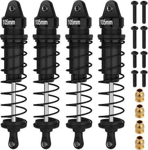 صدمات RC 1/10 4 قطع من سبائك الصدمات الأمامية والخلفية 105 مم ممتص صدمات قابل للتعديل متوافق مع 1/10 مقياس SXC10 Redcat Tamiya HSP DHK HPI Hobao ZD Racing Hongnor RC Crawlers ترقيات الأجزاء (أسود) in Kuwait