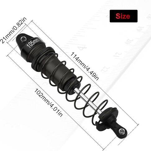 صدمات RC 1/10 4 قطع من سبائك الصدمات الأمامية والخلفية 105 مم ممتص صدمات قابل للتعديل متوافق مع 1/10 مقياس SXC10 Redcat Tamiya HSP DHK HPI Hobao ZD Racing Hongnor RC Crawlers ترقيات الأجزاء (أسود) in Kuwait
