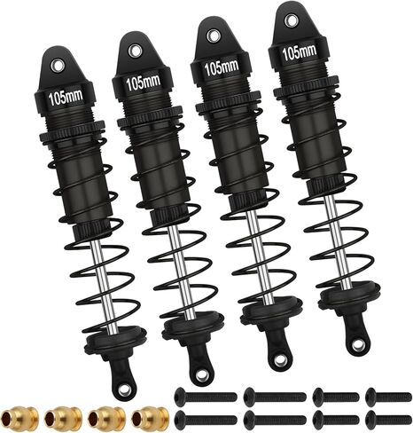 صدمات RC 1/10 4 قطع من سبائك الصدمات الأمامية والخلفية 105 مم ممتص صدمات قابل للتعديل متوافق مع 1/10 مقياس SXC10 Redcat Tamiya HSP DHK HPI Hobao ZD Racing Hongnor RC Crawlers ترقيات الأجزاء (أسود) in Kuwait