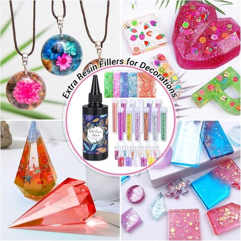 مجموعة راتنجات الأشعة فوق البنفسجية مع ضوء، 136 قطعة من لوازم راتنجات الإيبوكسي للأشعة فوق البنفسجية مع ترقية مصباح الأشعة فوق البنفسجية مجوهرات الراتنج قوالب أدوات DIY للمبتدئين من أجل صب واضح لسلسلة المفاتيح وقلادة وسوار وصناعة الفنون والحرف اليدوية وال in Kuwait