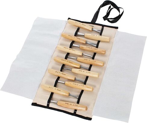 مجموعة أدوات نحت الخشب من ديد وود - 12 قطعة من مجموعة أزميل نحت الخشب مع مقابض خشبية وحقيبة قماشية in Kuwait