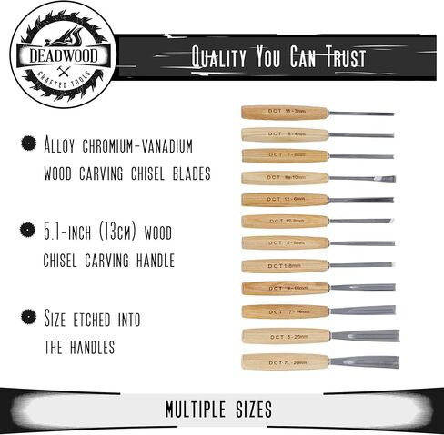 مجموعة أدوات نحت الخشب من ديد وود - 12 قطعة من مجموعة أزميل نحت الخشب مع مقابض خشبية وحقيبة قماشية in Kuwait