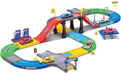 My First Speed Racing Assembly Track Builder Toy Playset - Starter Kit with 6 Diecast Cars, Accessories for Kids in Saudi Arabia