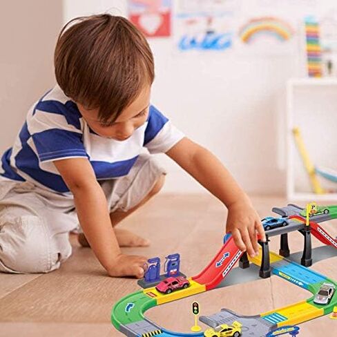 My First Speed Racing Assembly Track Builder Toy Playset - Starter Kit with 6 Diecast Cars, Accessories for Kids in Saudi Arabia