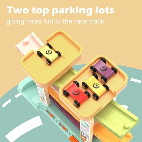 ألعاب منحدر السيارة من توب برايت للأطفال الصغار من عمر 1 إلى 3 سنوات، ألعاب مونتيسوري لهدايا الصبي بعمر سنة واحدة وسنتين، متسابق منحدر سيارة خشبي مع 4 لعبة سيارات و3 مرآب سيارات in Kuwait