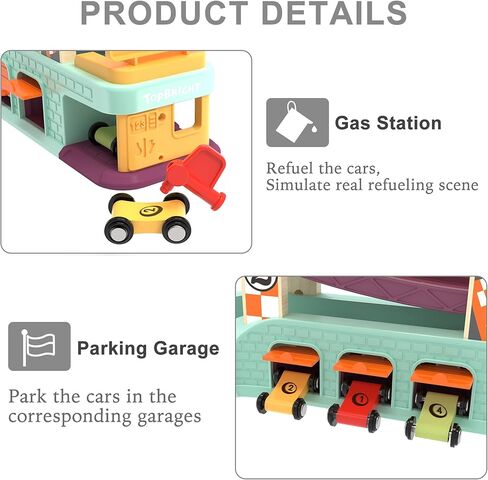 ألعاب منحدر السيارة من توب برايت للأطفال الصغار من عمر 1 إلى 3 سنوات، ألعاب مونتيسوري لهدايا الصبي بعمر سنة واحدة وسنتين، متسابق منحدر سيارة خشبي مع 4 لعبة سيارات و3 مرآب سيارات in Kuwait