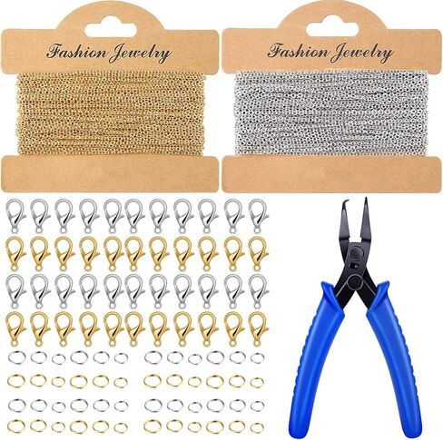 283 قطعة من سلسلة صنع المجوهرات، 33 قدم سلسلة ربط من الفولاذ المقاوم للصدأ ، 250 قطعة مزدوجة الطبقات مقسومة حلقات القفز ، 30 قطعة مشابك و كماشة لجراد البحر DIY مجوهرات القرط سوار قلادة خلخال in Kuwait