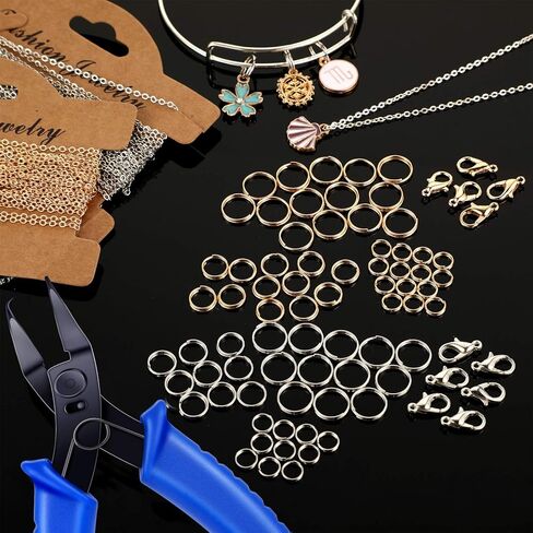 283 قطعة من سلسلة صنع المجوهرات، 33 قدم سلسلة ربط من الفولاذ المقاوم للصدأ ، 250 قطعة مزدوجة الطبقات مقسومة حلقات القفز ، 30 قطعة مشابك و كماشة لجراد البحر DIY مجوهرات القرط سوار قلادة خلخال in Kuwait