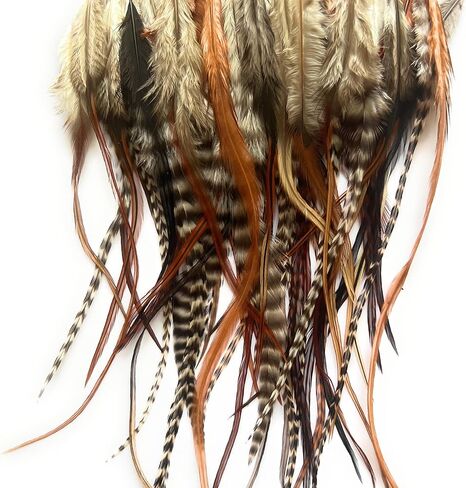 ريش ديك حقيقي قصير، أشيب مخطط، 50 وصلة شعر ريش أو حرف يدوية، 5-8 بوصات بني، أسود أبيض مخطط أشيب زغب طبيعي in Kuwait