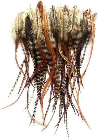 ريش ديك حقيقي قصير، أشيب مخطط، 50 وصلة شعر ريش أو حرف يدوية، 5-8 بوصات بني، أسود أبيض مخطط أشيب زغب طبيعي in Kuwait