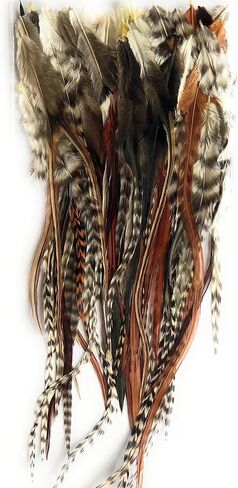 ريش ديك حقيقي قصير، أشيب مخطط، 50 وصلة شعر ريش أو حرف يدوية، 5-8 بوصات بني، أسود أبيض مخطط أشيب زغب طبيعي in Kuwait