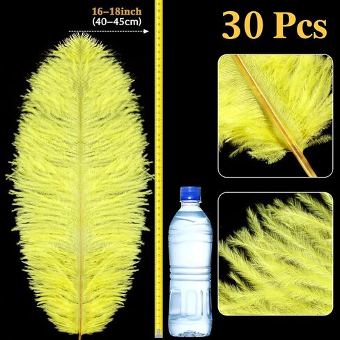 30 Pcs Large Natural Ostrich Feathers Bulk 16-18 Inch for Centerpieces for Wedding Party Centerpieces Home Decoration Flower Arrangement (Black) in Kuwait