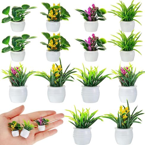 14 Pieces Dollhouse Plant Miniature Bonsai Plant Mini Potted Plant Flower Model Tiny Fake Greenery Ornament Dollhouse Furniture for Christmas Toddlers Girls and Boys (Cute Style) in Saudi Arabia