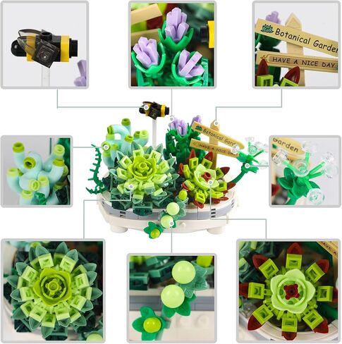 مكعبات بناء QLT Mini Bricks Flowers Bonsai 703 قطعة، مجموعة نباتية للأعمار من 8 إلى 12 عامًا للفتيات كهدية، ديكور منزلي فريد من نوعه، (غير متوافقة مع مجموعة Lego) in Kuwait