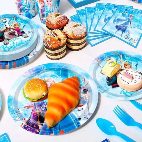 لوازم الحفلات فروزن، 130 قطعة من أدوات مائدة الحفلات المجمدة - أطباق فروزن ومناديل وأغطية طاولة ولافتة عيد ميلاد فروزن وما إلى ذلك لوازم حفلات أعياد الميلاد فروزن للفتيات in Kuwait