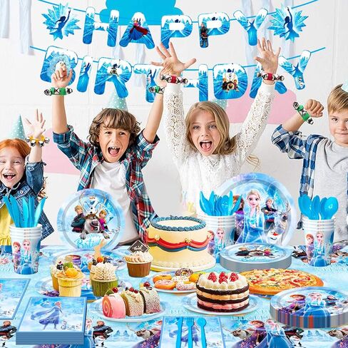 لوازم الحفلات فروزن، 130 قطعة من أدوات مائدة الحفلات المجمدة - أطباق فروزن ومناديل وأغطية طاولة ولافتة عيد ميلاد فروزن وما إلى ذلك لوازم حفلات أعياد الميلاد فروزن للفتيات in Kuwait