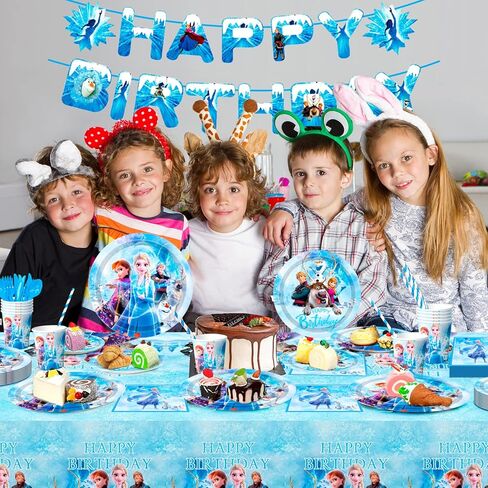 لوازم الحفلات فروزن، 130 قطعة من أدوات مائدة الحفلات المجمدة - أطباق فروزن ومناديل وأغطية طاولة ولافتة عيد ميلاد فروزن وما إلى ذلك لوازم حفلات أعياد الميلاد فروزن للفتيات in Kuwait